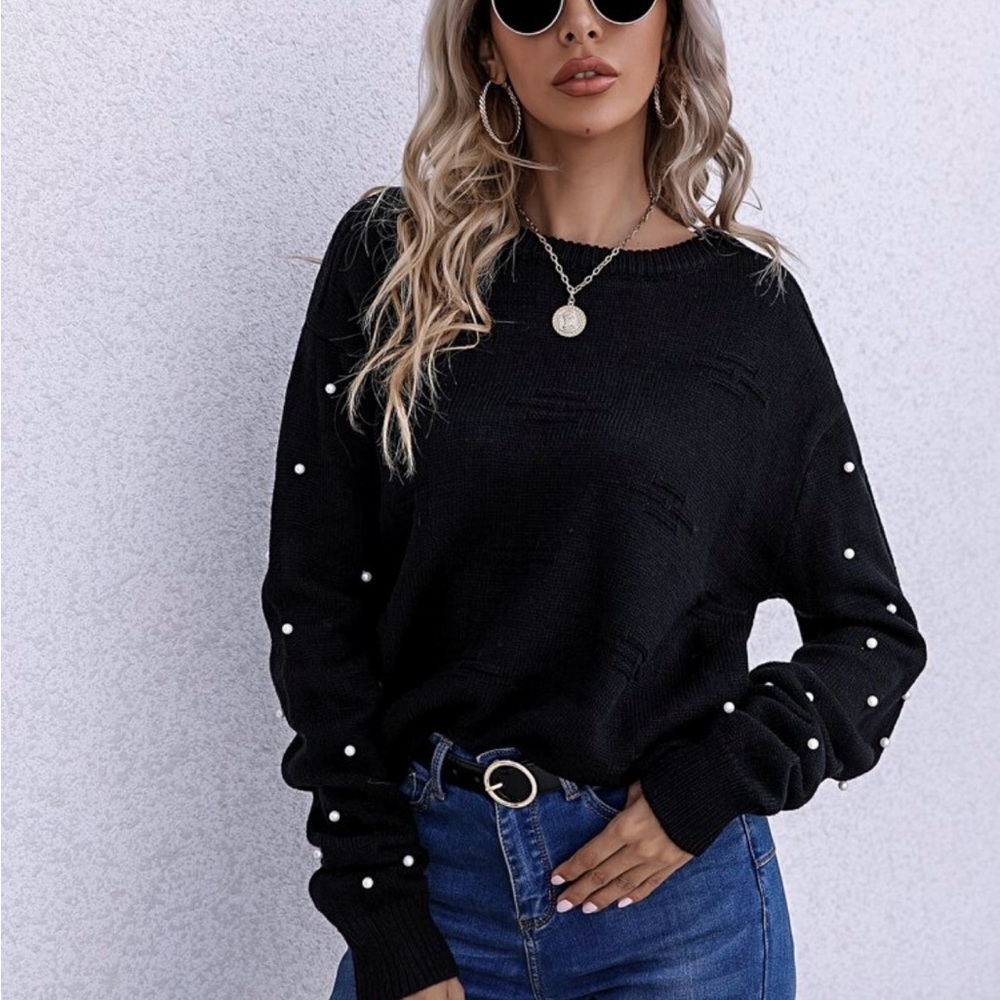 Black Sweater with Pearl Accents size S